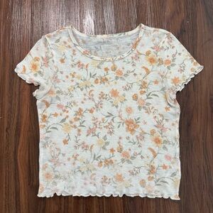 American Eagle Women's S Coastal Cowgirl Lettuce Ruffle Coquette Floral Top